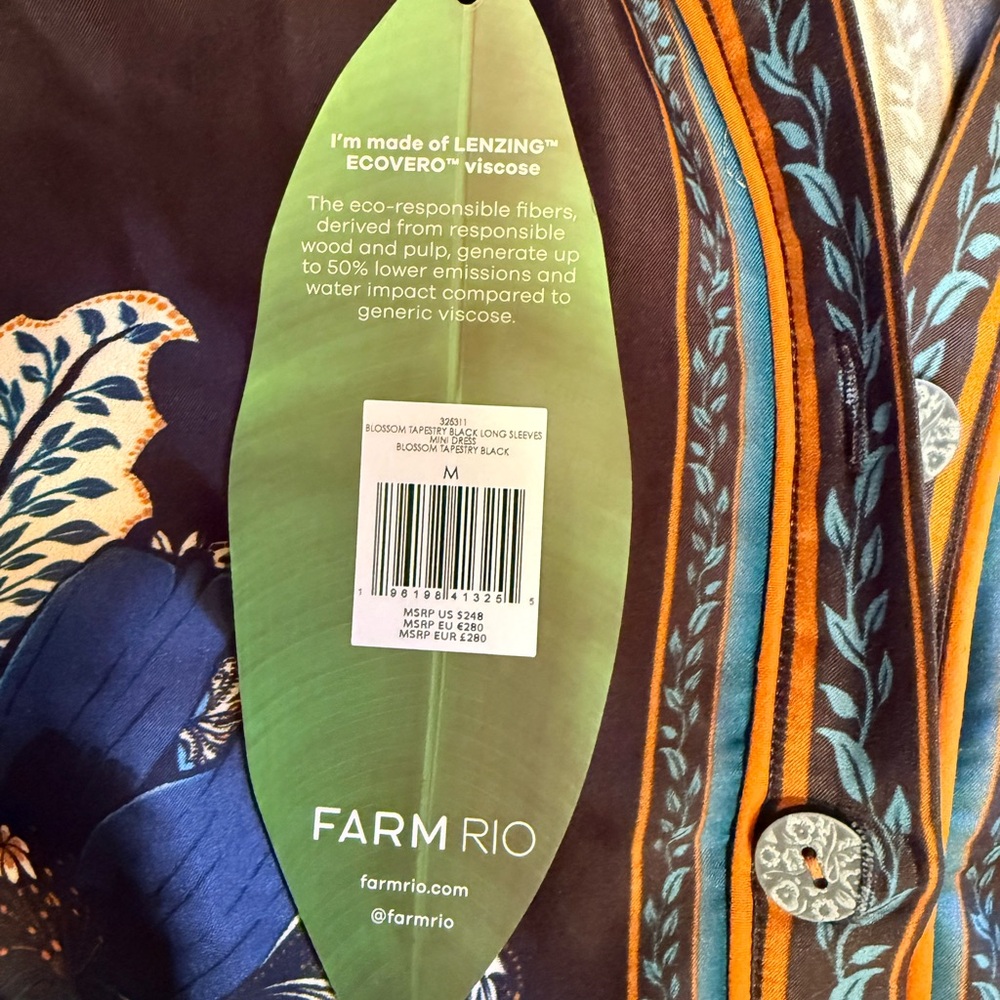 FARM Rio Black Floral Tie-Waist Mini Dress with Blue and Brown Accents NWT - Picture 4 of 4